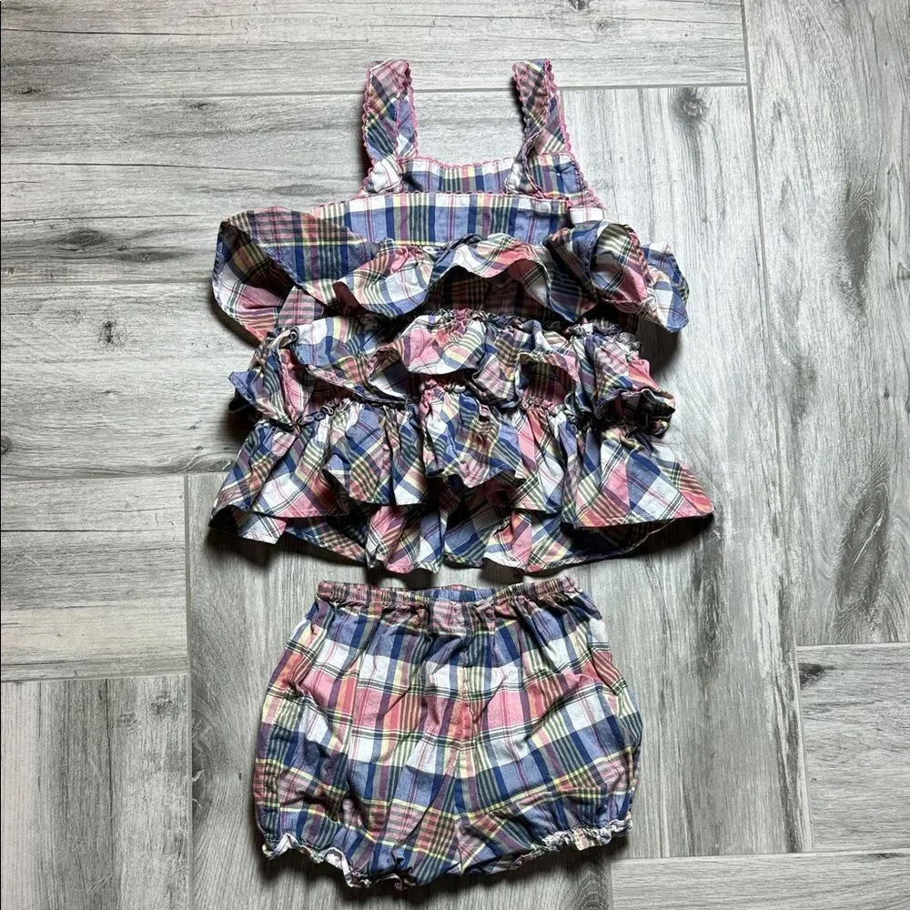 Ralph Lauren Plaid Ruffle Top and Diaper Cover Set